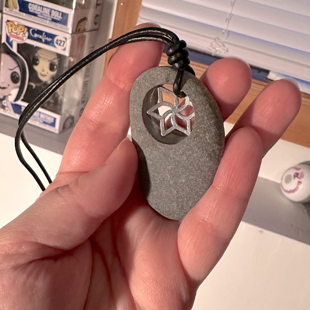 FREE with purchase $15+  Unique stone & leather necklace w/ snowflake charm